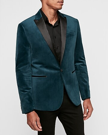 slim teal velvet tuxedo | Express