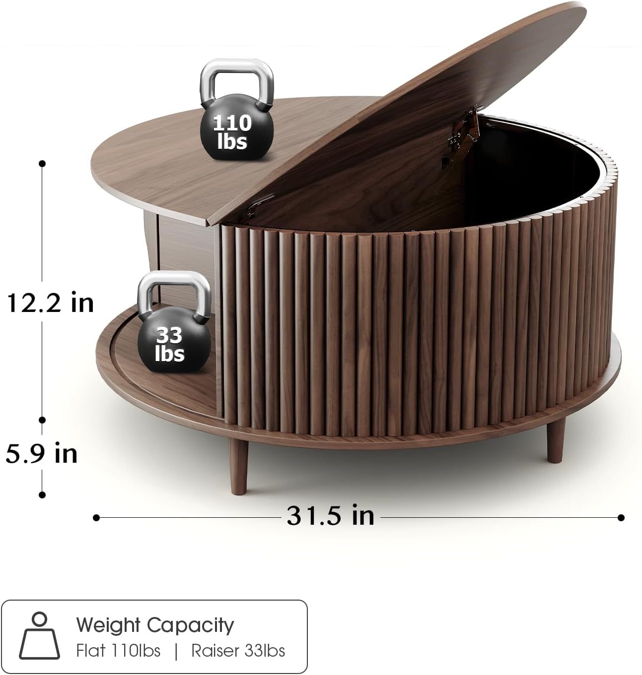 Round Coffee Table with Storage,Mid Century Modern Coffee Table with Sliding Cabinet Door,Coffee ... | Amazon (US)