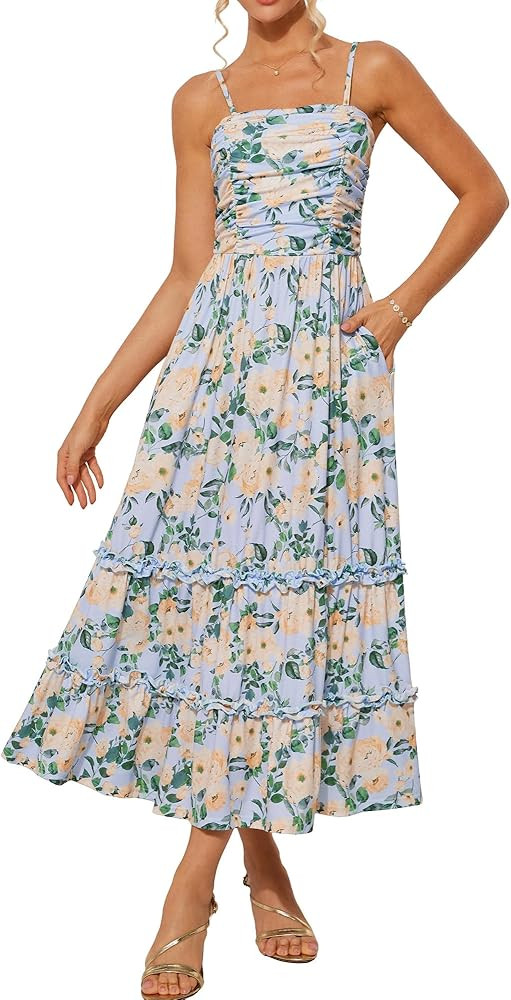 GRACE KARIN 2025 Women's Summer Floral Maxi Dress Casual Sleeveless Ruffle Tiered Wedding Guest F... | Amazon (US)