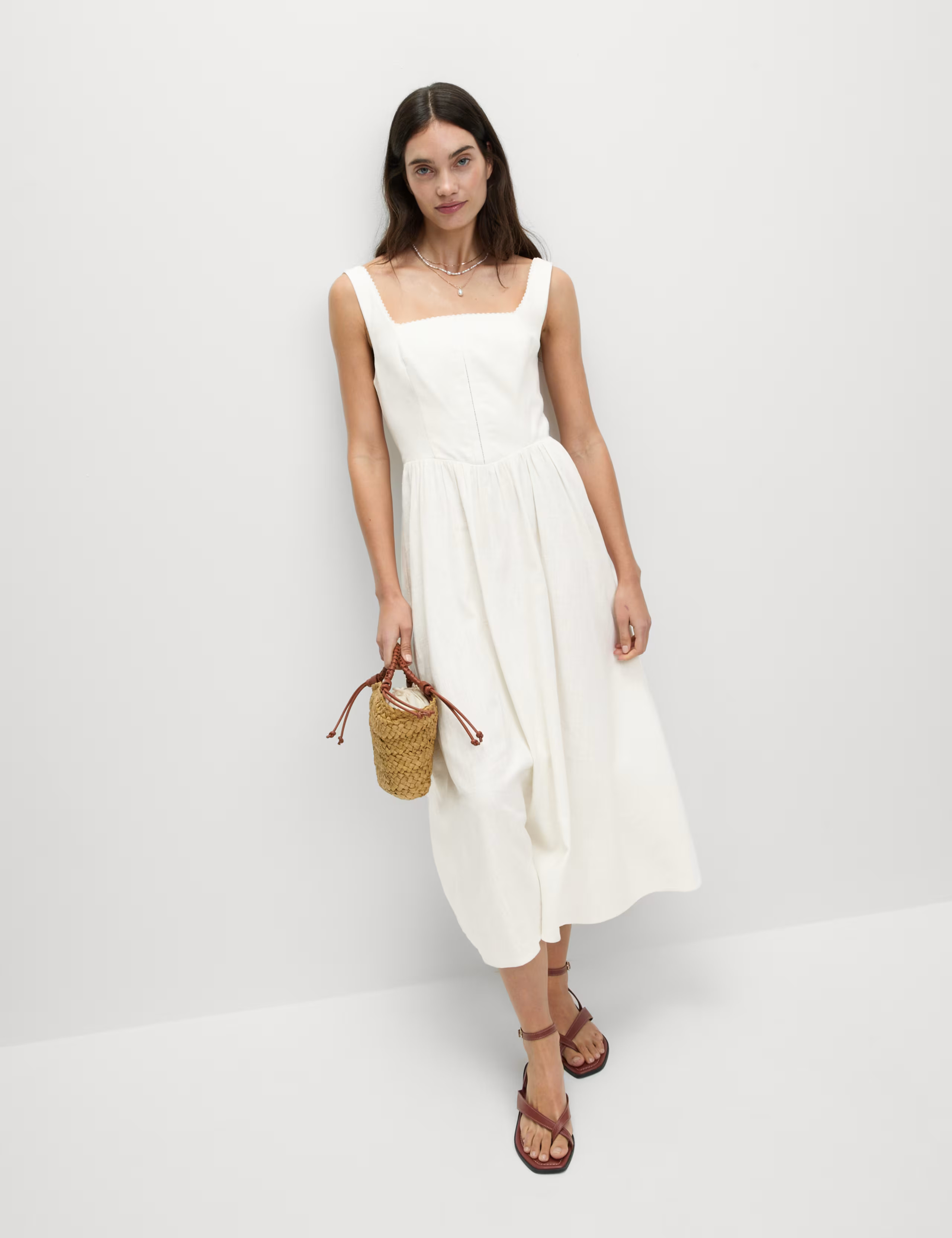 Linen Blend Square Neck Midi Skater Dress | Marks & Spencer (UK)