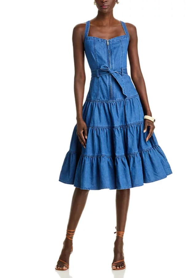 Effortlessly chic, this AQUA denim tiered dress brings a modern twist to classic style. Designed exclusively for Bloomingdale’s, it features a square neckline, fitted bodice, and self-tie belt that accentuates the waist. The tiered skirt adds graceful movement, while the contrast stitching gives a refined finish. Perfect for daytime events or weekend outings, this sleeveless denim dress pairs beautifully with strappy sandals and a woven bag. Click to explore a timeless wardrobe staple that transitions seamlessly from city strolls to brunch dates.

#DenimDress #CasualStyle #SummerOutfit #EffortlessChic 

 #LTKSeasonal #LTKPetite #LTKStyleTip