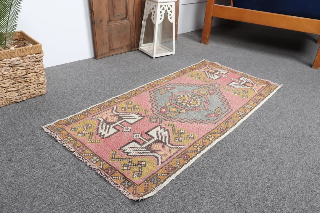 Small Rug, Vintage Rug, Turkish Rug, Oushak Rugs, Rugs For Entry, 1.6x3.3 ft Pink Rug, Decorative... | Etsy (US)