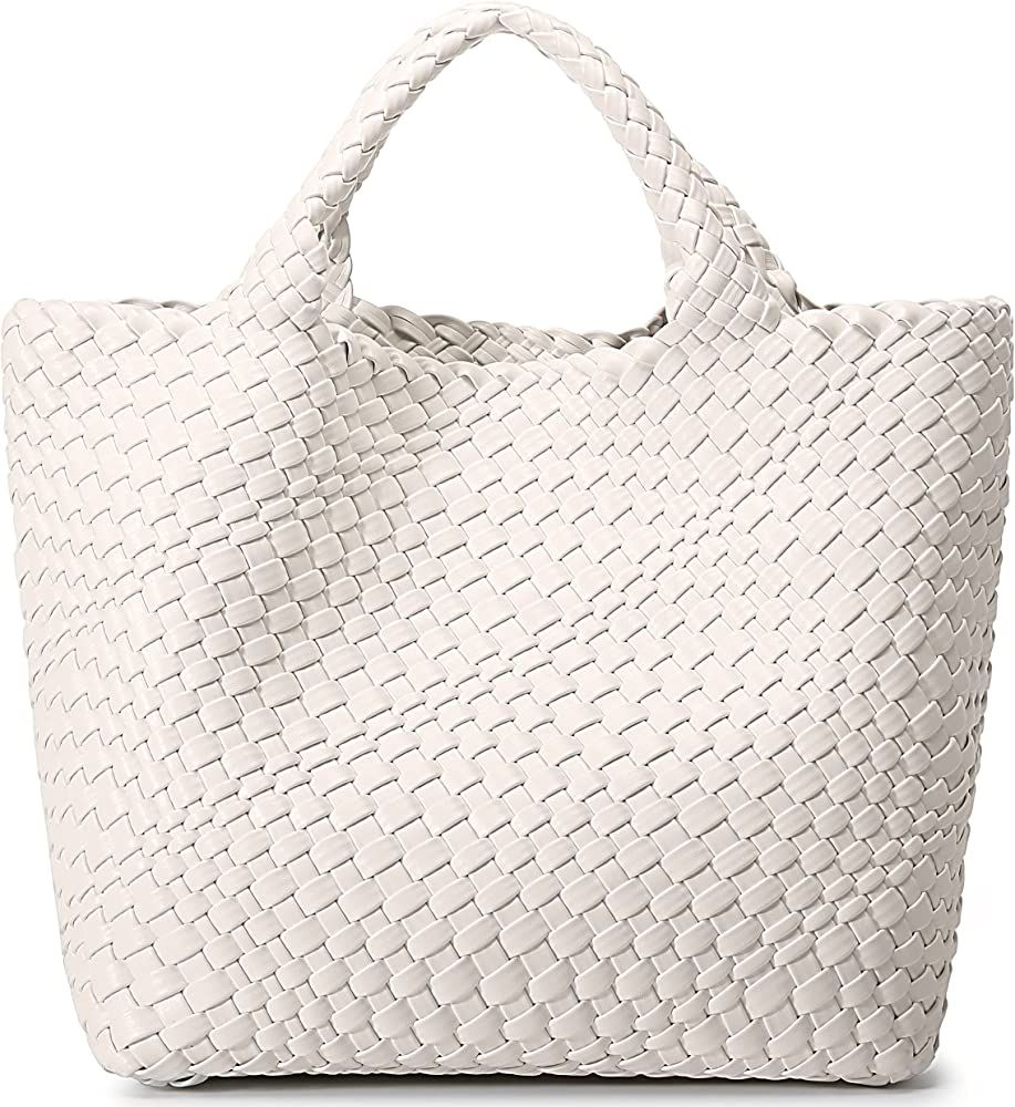 Amazon.com: Woven Bag for Women, Vegan Leather Tote Bag Large Summer Beach Travel Handbag and Pur... | Amazon (US)