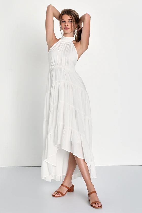Breezy Radiance White Tiered Halter High-Low Maxi Dress | Lulus (US)