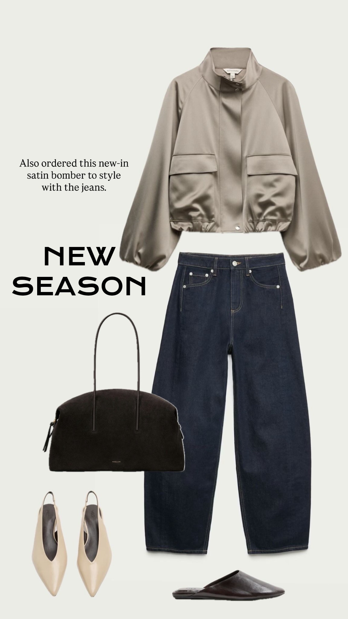 Satin bomber, utility jacket, technical jacket, dark indigo barrel jeans, brown suede bag

#LTKuk #LTKwinter #LTKspring