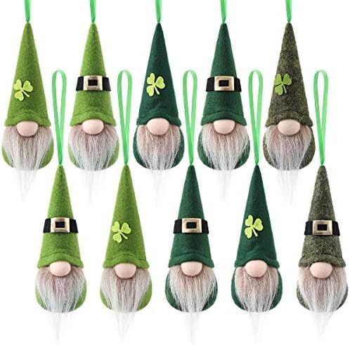 St Patrick Day Hanging Gnome Ornaments Set of 10, Irish Gnomes Handmade Leprechaun Elf Tomet Decorat | Amazon (US)