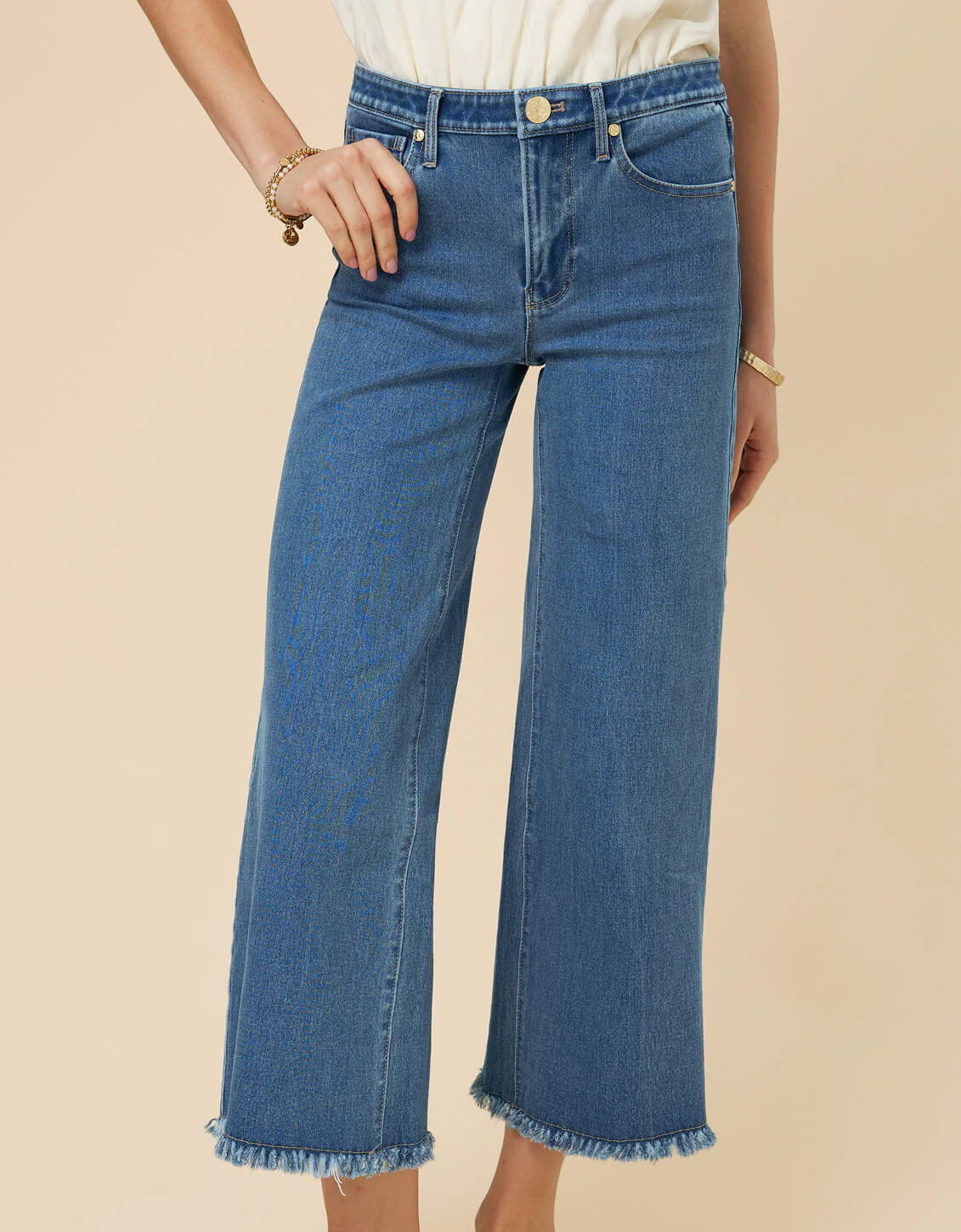 Nayla Fringe Wide Leg Crop Jean Morning Tide Wash | Spartina 449