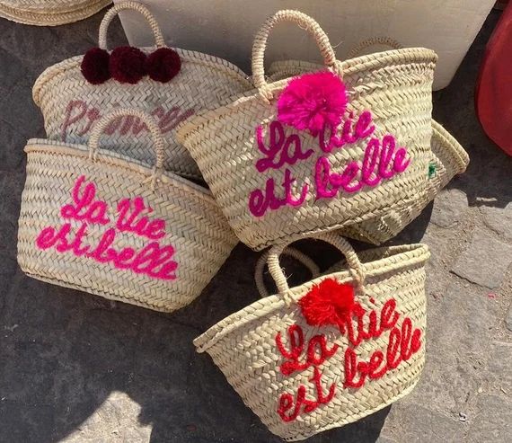 Personalized straw moroccan basket,bridal shower bags,customized straw bags,custom beach bag,stra... | Etsy (US)