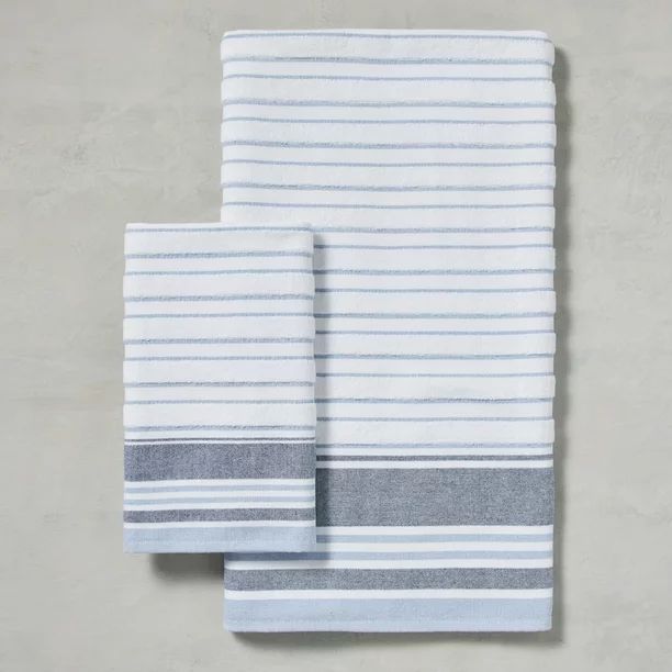 Better Homes & Gardens Miles Stripe Cotton Bath and Hand Towel Set , Blue, Multi, Set of 2 Towels... | Walmart (US)