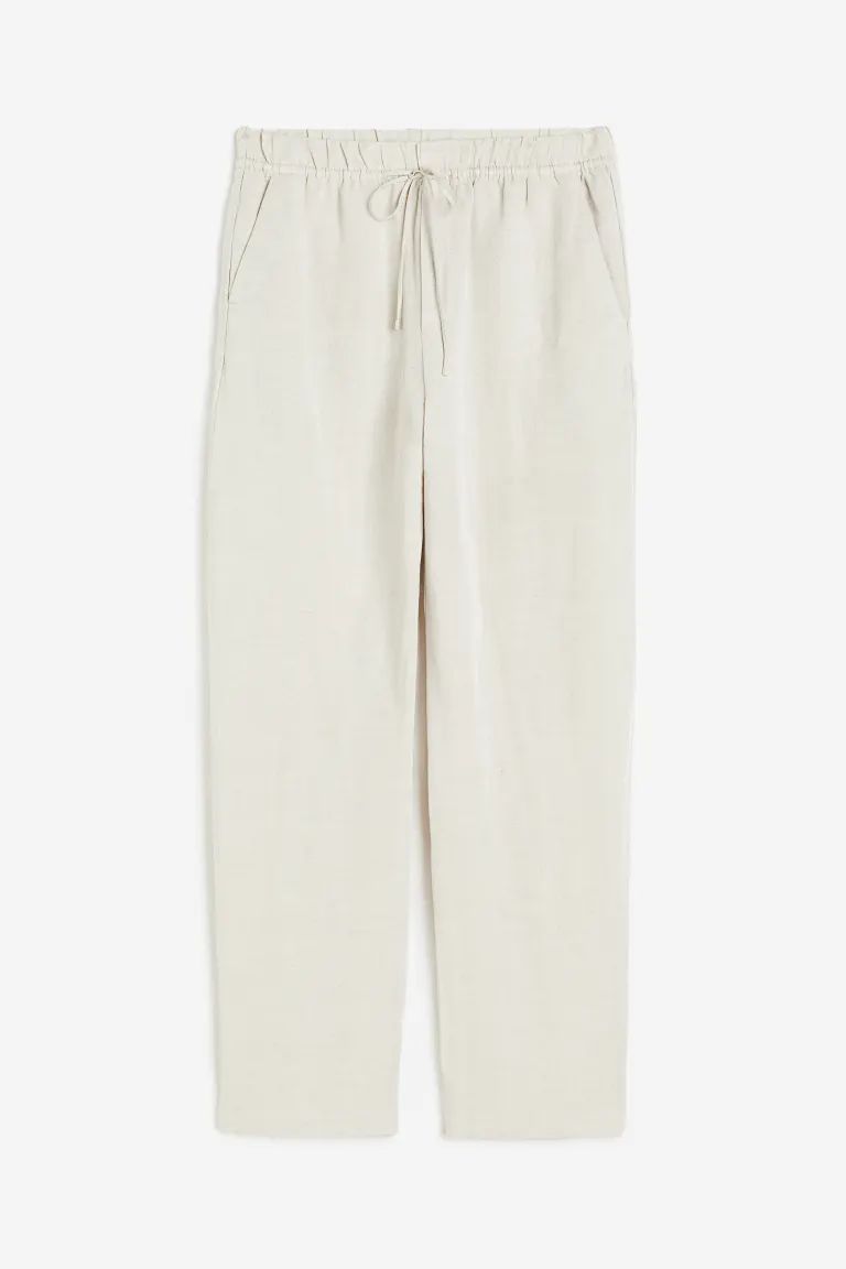 Linen-blend tapered trousers - Light beige - Ladies | H&M GB | H&M (UK, MY, IN, SG, PH, TW, HK)