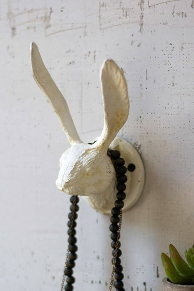 Kalalou Cast Iron Rabbit Wall Hook, One Size, Antique White | Amazon (US)