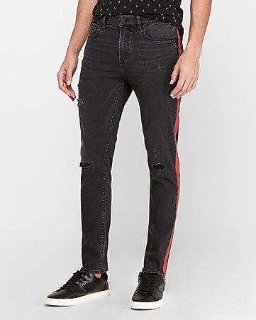 Victor Oladipo Slim Black Ripped Striped Hyper Stretch Jeans | Express