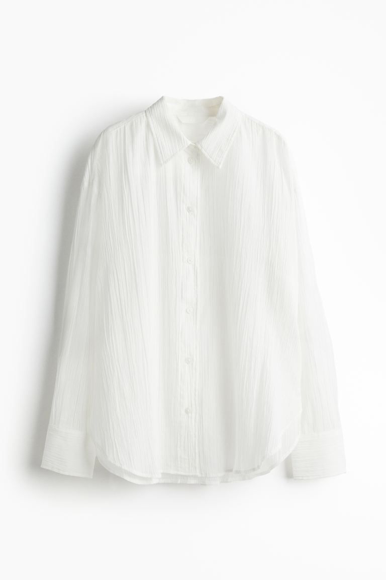 Crinkled Cotton Shirt - White - Ladies | H&M US | H&M (US + CA)