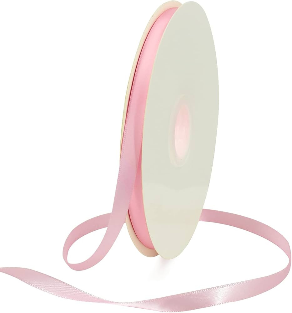 TONIFUL 3/8 Inch x 100yds Light Pink Satin Ribbon Thin Solid Fabric Ribbons Roll for Gift Wrappin... | Amazon (US)