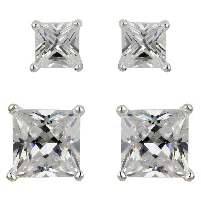 Sterling Silver Cubic Zirconia Duo Square Stud Earring Set - A New Day™ Clear | Target