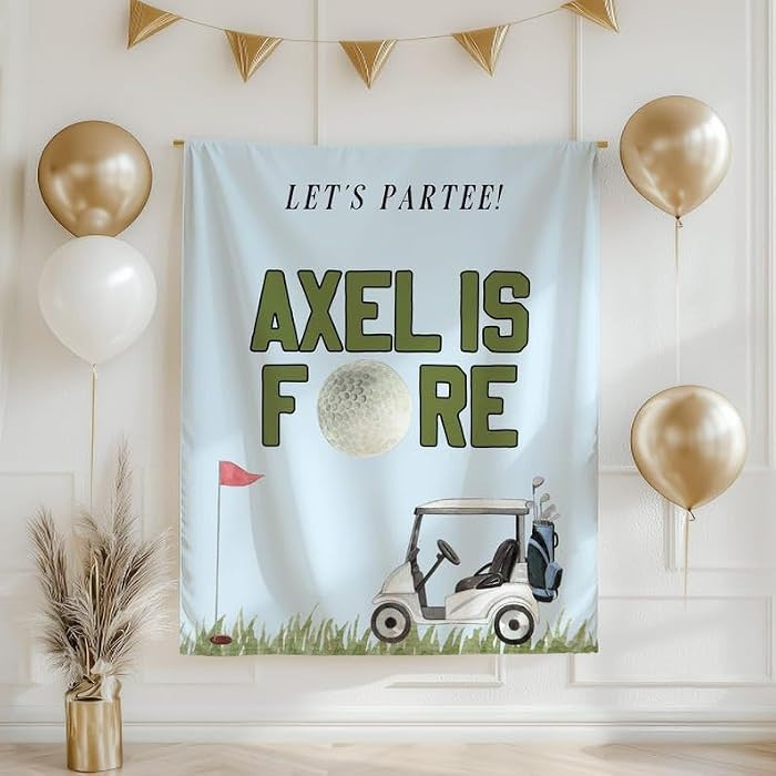 Fore Golf Birthday Banner, Personalized Golf Themed Party Backdrop, Four Year Old Birthday Decora... | Amazon (US)