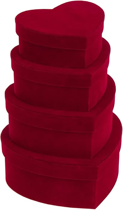GnFlus Red Wine Gift Boxes with Lids for Presents 4 Pack Heart Shaped Velvet Nesting Burgundy Gif... | Amazon (US)