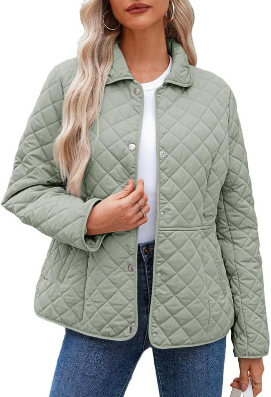 Dokotoo Women's Winter Quilted Jackets Long Sleeve Button Down Diamond Puffer Jacket Outerwear Co... | Amazon (US)