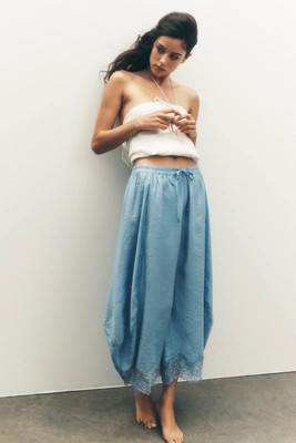 By Anthropologie Cropped Lace-Hem Pants | Anthropologie (US)