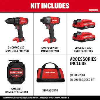 CRAFTSMAN V20 2-Tool Power Tool Combo Kit with Soft Case (2-Batteries Included and Charger Includ... | Lowe's