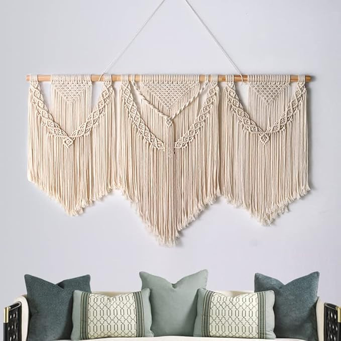 43.3"W × 32.3"L Large Macrame Wall Hanging, Boho Wall Decor,Chic Woven Geometric Wall Art Tapest... | Amazon (US)