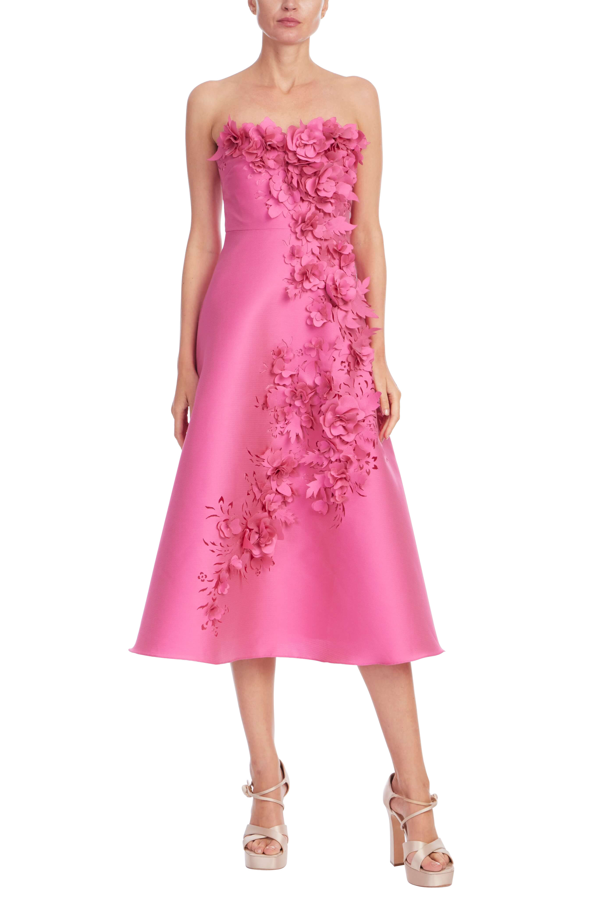 Strapless Floral Trim A-Line Midi Dress | Badgley Mischka