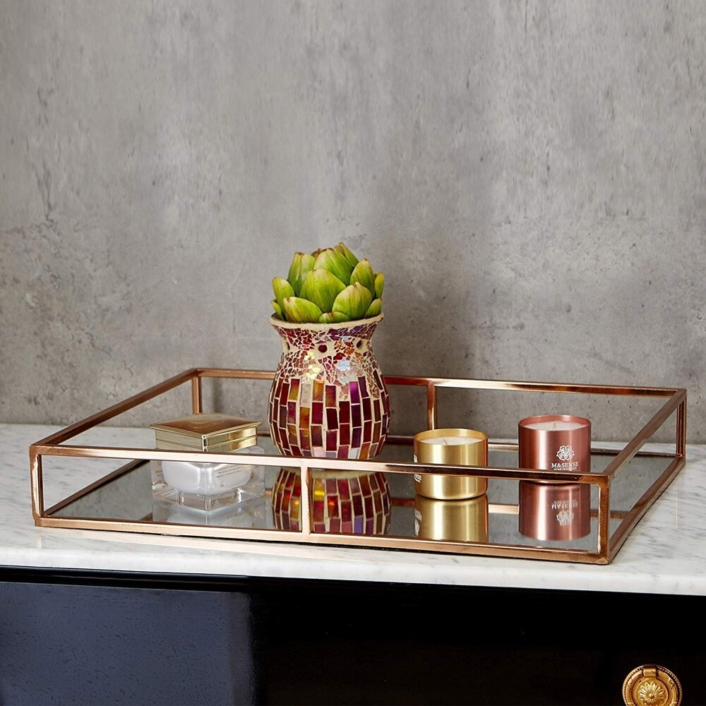 Silver Orchid Costello Large Wide Rose Gold Mirror Tray (Rose Gold - 19.29" x 13.78" x 2.76"H - Meta | Bed Bath & Beyond