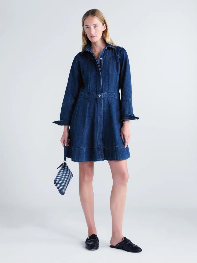 Free Assembly Women's and Women's Plus Long Sleeve Mini Shirt Dress, Sizes XS-4X | Walmart (US)