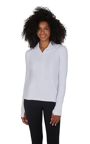 Yogalicious Half Zip Lightweight Workout Long Sleeve Athletic Jacket with Front Pockets and Thumbholes - White - Small | Amazon (US)