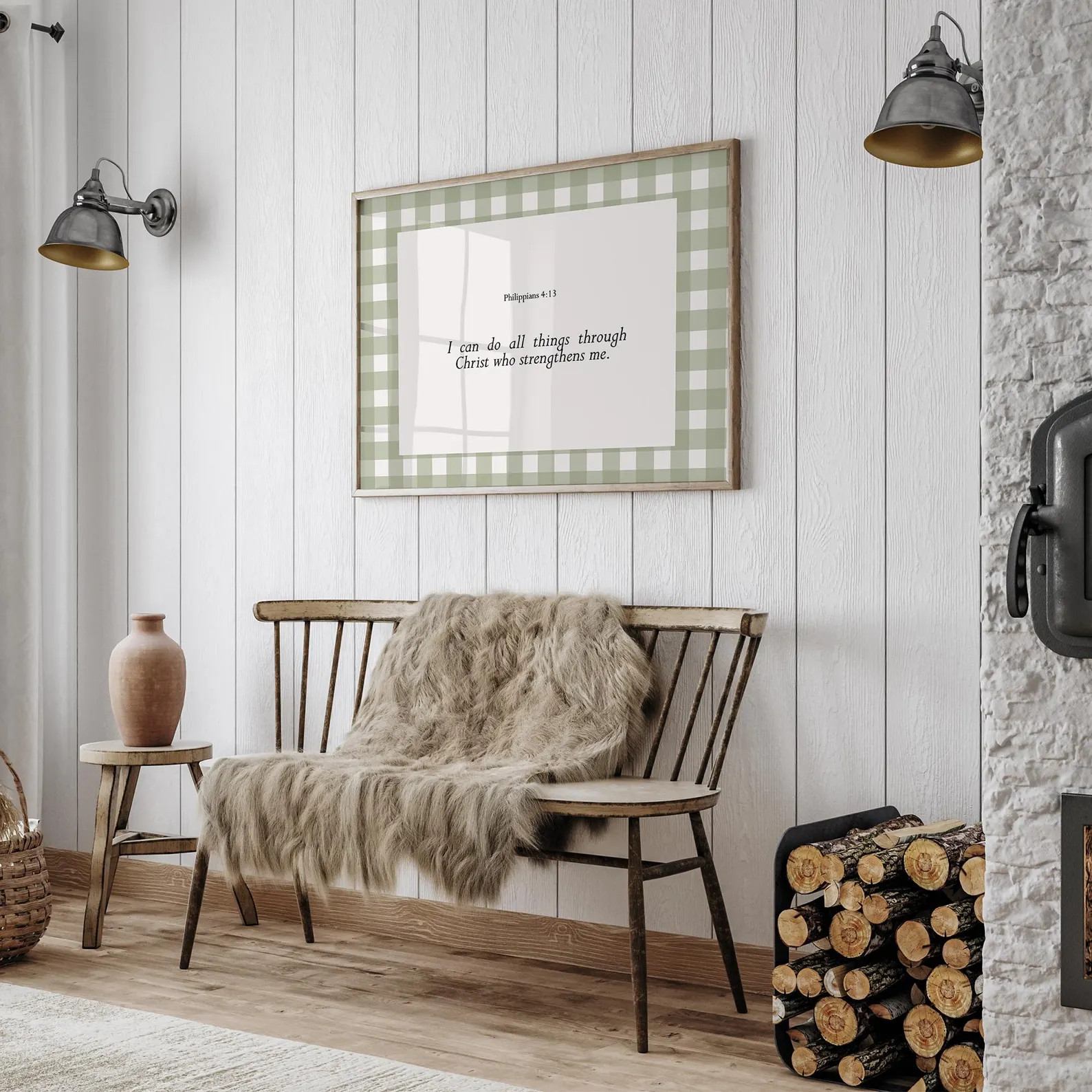 Sage Green Gingham Patter Bible Verse Digital Print, Vintage Nursery Sports Room Decor, Kids Aest... | Etsy (US)