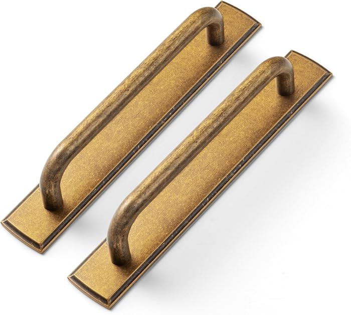 Antique Brass Cabinet Pulls with Backplate, 2 Pack Solid Zinc Alloy Retro Style Drawer and Kitche... | Amazon (US)