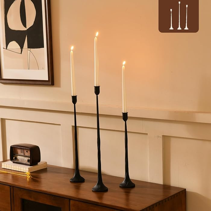 Iron Black Candlestick Holders, Set of 3 Candle Stick Holders,Fits 3/4 inch Thick Candle&Led Candles, Vintage Modern Decorative Centerpiece for Dining Table Centerpiece, Wedding, Party Decor | Amazon (US)