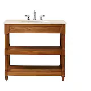 Montaigne 37 in. W x 22 in. D Open Bath Vanity Cabinet in Weathered Oak with Marble Vanity Top in... | The Home Depot