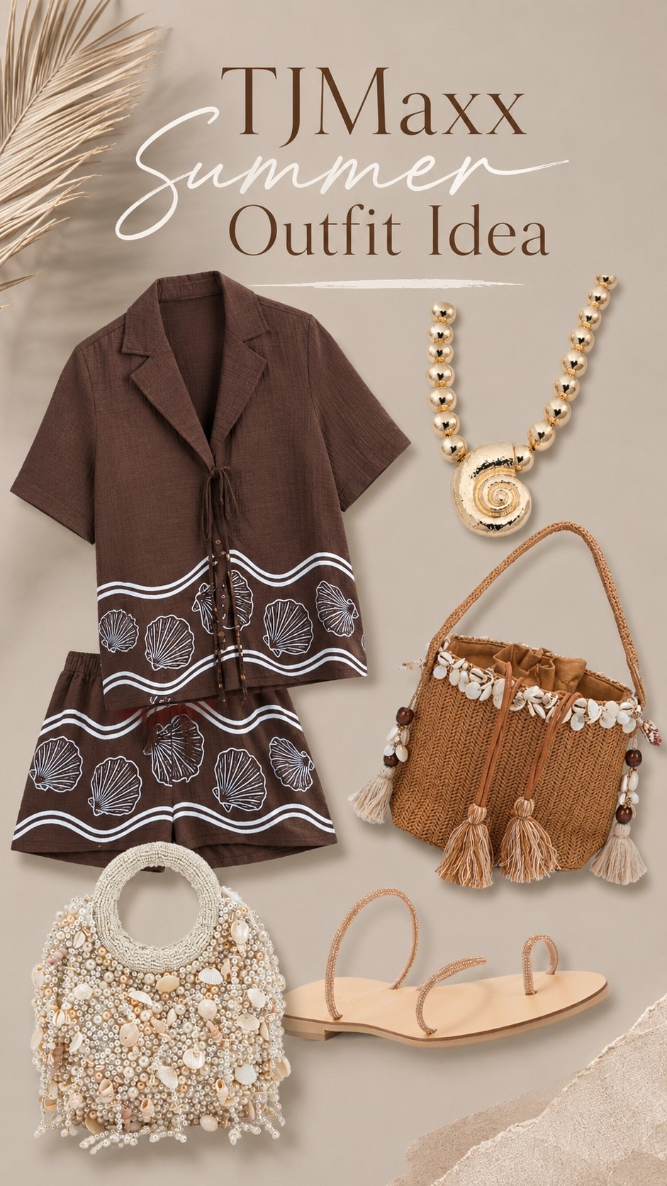 TJMaxx summer outfit idea with this matching shirt and shorts set. I’ve linking long pants as well! Loving the seashell motif for summer, beach, vacation and more. #tjmaxx
