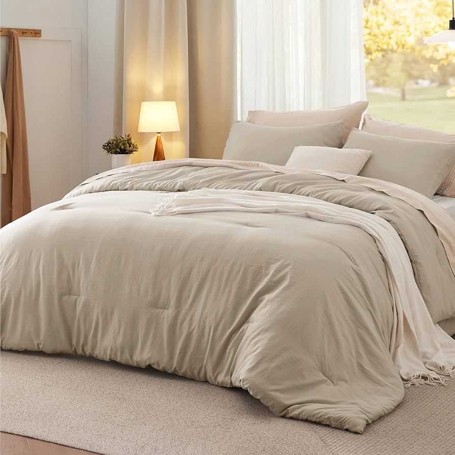 Bedsure King Comforter Set, Sand Soft Prewashed Bedding for All Seasons, 3 Pieces GentleSoft\u212... | Amazon (US)