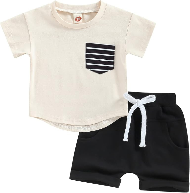 Karesoull Summer Toddler Baby Boy Girl Clothes Set Unisex Waffle Outfits Solid Short Sleeve Pocke... | Amazon (US)