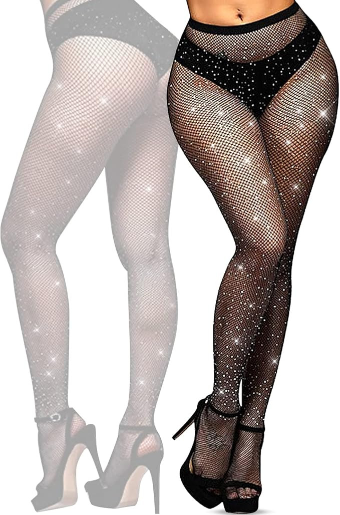 YOGINGO Rhinestone Fishnet Tights Womens, Sparkly Tights Women, Glitter Fish Net Tights, Diamond ... | Amazon (UK)