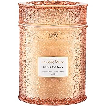 LA JOLIE MUSE Citrine & Pink Peony Scented Candle | Bergamot, Peony & Amber | 19 oz Large Wooden ... | Amazon (US)