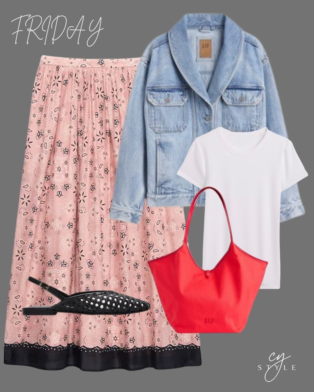 Loving this bandana print skirt!! Add a poo of red. And this shawl collar denim jacket—on sale!!! This is the best white tee, 40% off! 

#LTKootd #LTKSaleAlert #LTKSpringSale