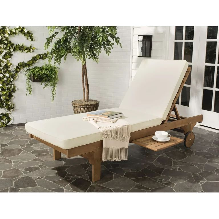 Safavieh Newport Cushioned Eucalyptus Wood Outdoor Chaise Lounge - Beige - Walmart.com | Walmart (US)