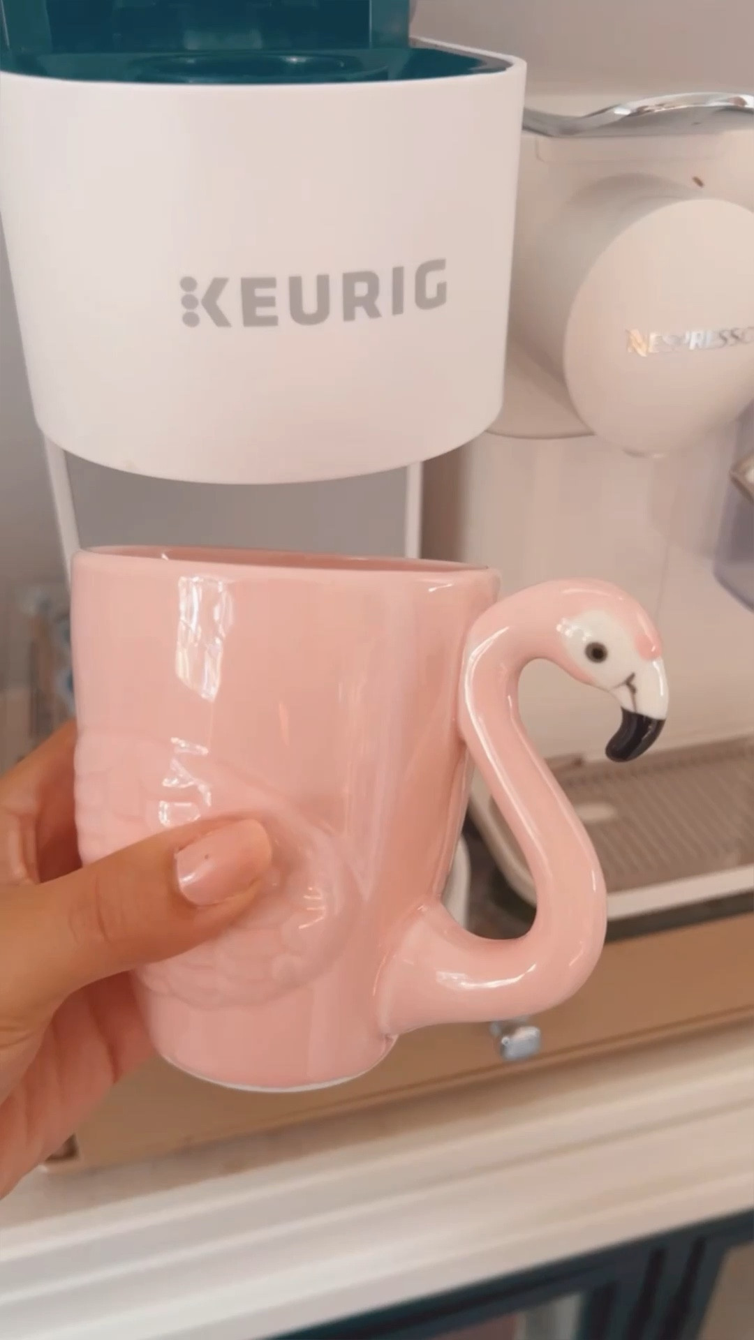 My morning coffee routine! Flamingo coffee mug, white keurig and nespresso machine, k cup drawer, coffee accessories and more! 

#LTKSeasonal #LTKFind #LTKhome