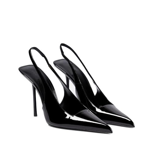 Moyilishan Women's Pointed Toe Sexy High Heels Patent Leather Slingback Pumps Backless 105mm Stiletto Sandals Party Dress Heeled Shoes Black Size 8.5 | Amazon (US)