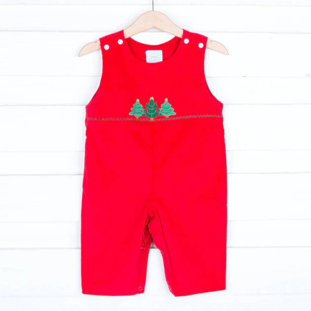 Christmas Tree Smocked Red Corduroy Longall | Classic Whimsy