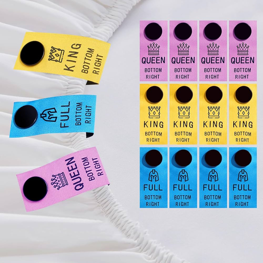 SheetSnaps 12-Pack Color-Coded Bed Sheet Labels – Snap-On Tags for Queen, King & Full Sizes, Ma... | Amazon (US)