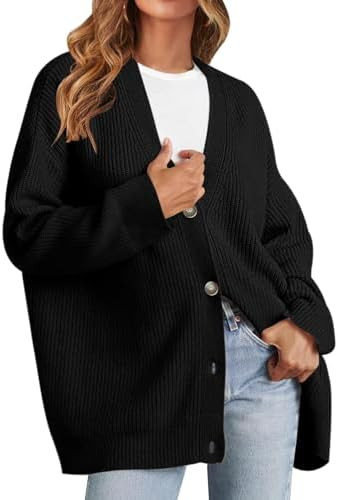 MEROKEETY Women's Cardigan Sweaters 2025 Fall Open Front Oversized Button V Neck Loose Soft Knit ... | Amazon (US)