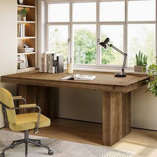 Moronia 63 in. Rectangular Dark Brown Solid Wood Executive Desk. Farmhouse Office Desk with Sturdy Legs | The Home Depot