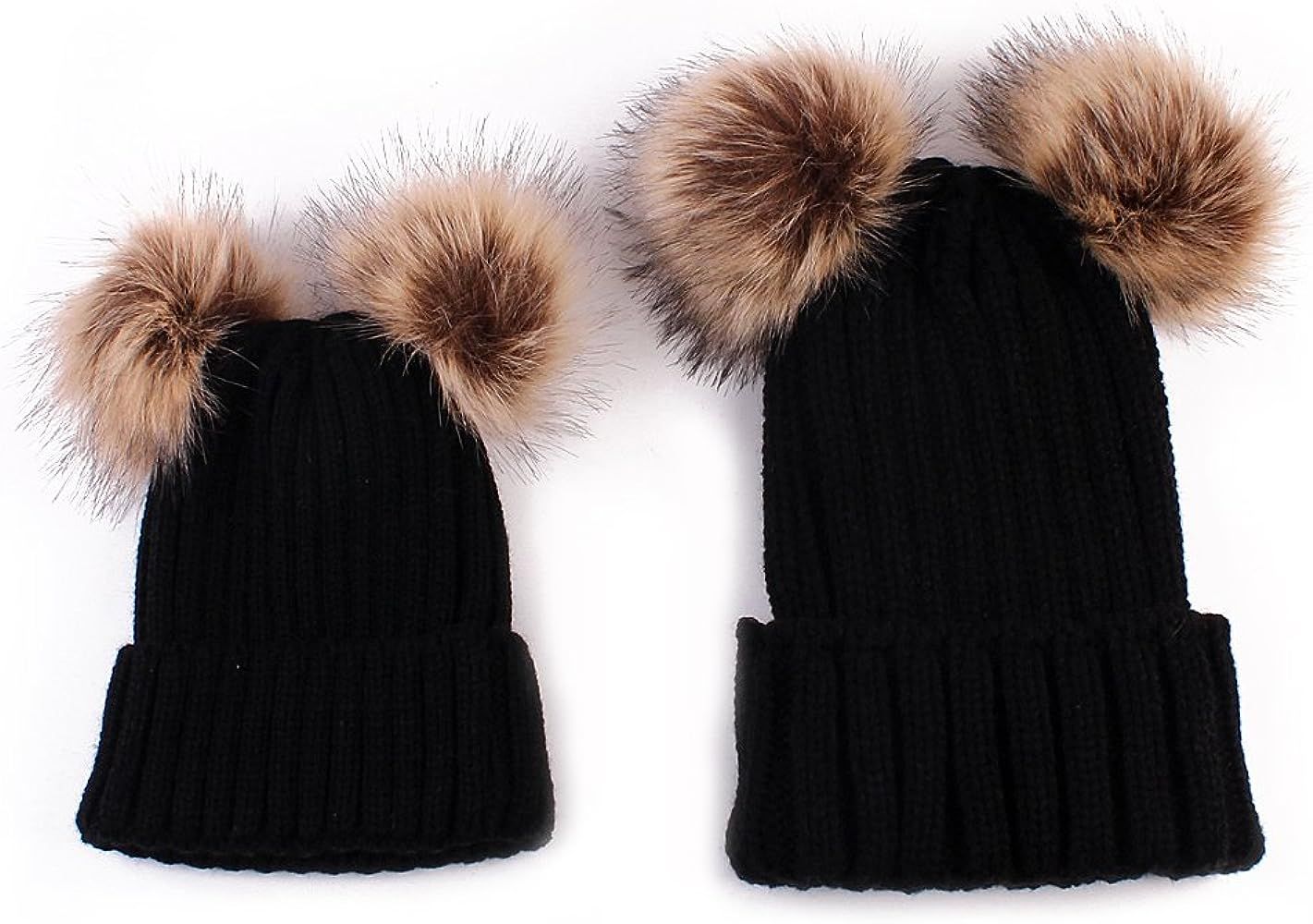 2PCS Parent-Child Hat Winter Warmer, Baby Hat/Women Hat, Mother & Baby Knit Hat Beanie Winter War... | Amazon (US)