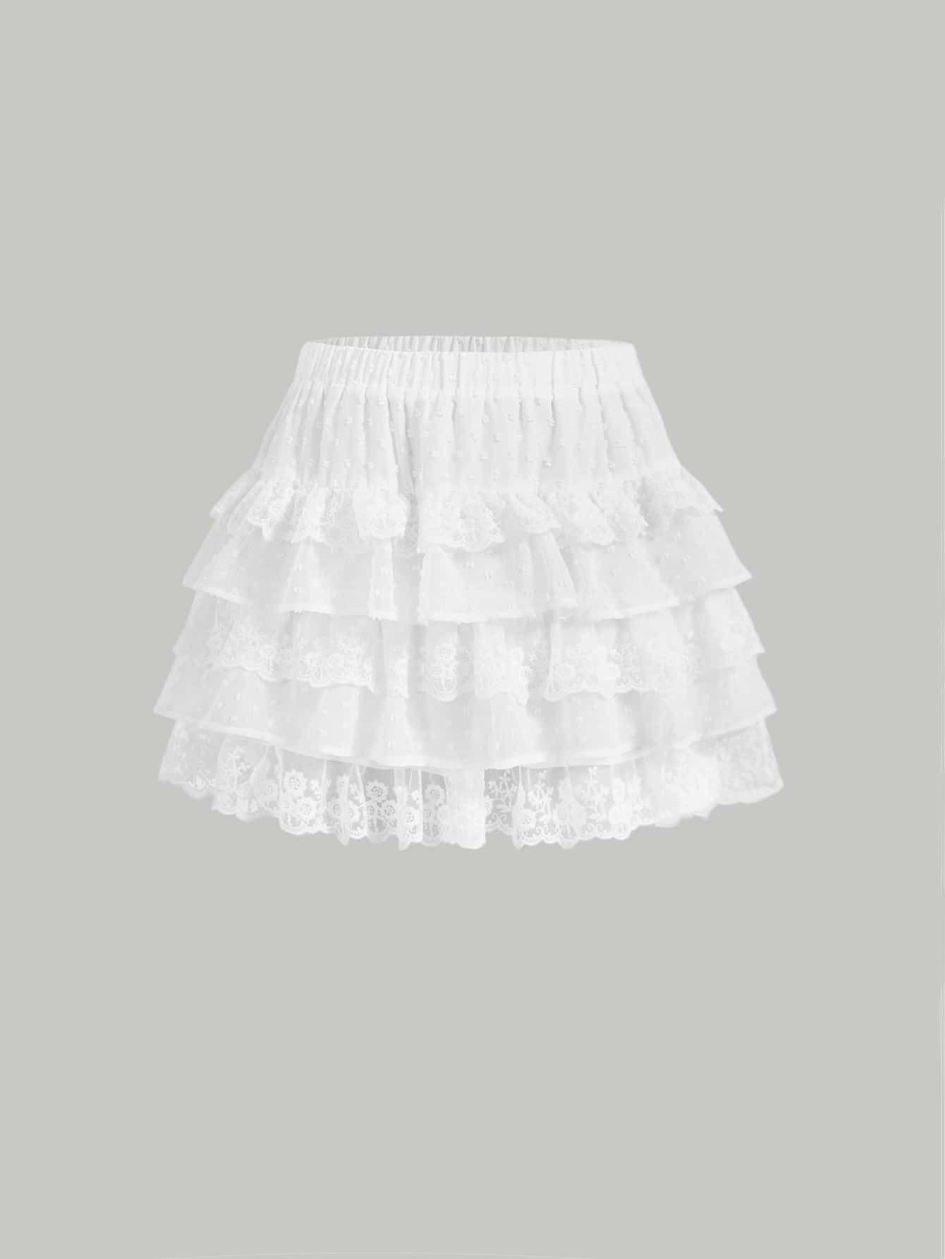 SHEIN MOD Contrast Lace Ruffle Hem Skirt | SHEIN