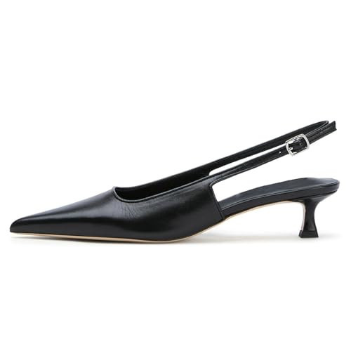 KysBloes Pointed Toe Slingback Kitten Heels for Women Low Heel Pointed Toe Pumps Formal Dress Shoes Sling Back Heels(Black-02,US Size 6) | Amazon (US)