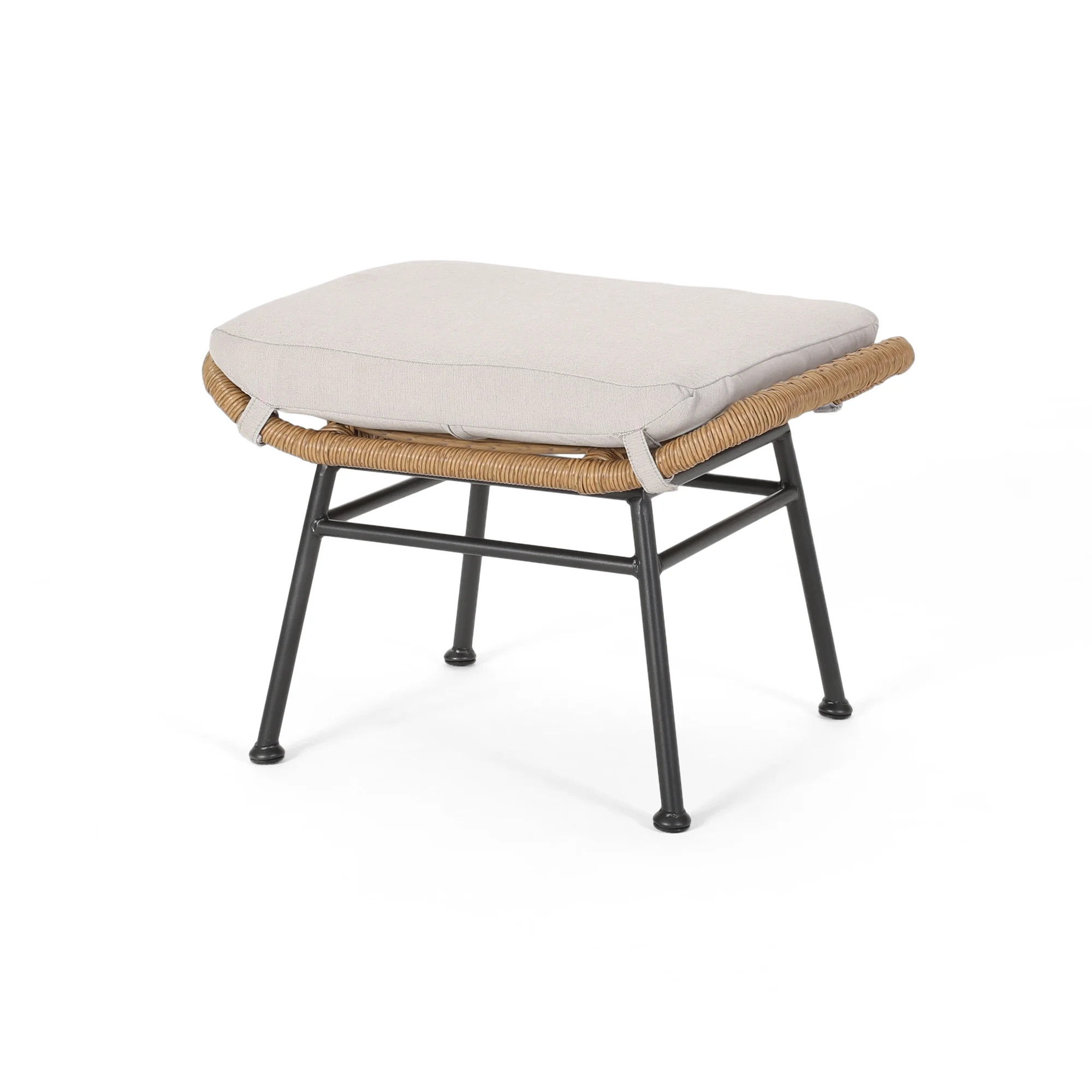 Gloria Outdoor Modern Boho Wicker Ottoman (Set of 2), Light Brown, Beige, and Black | Walmart (US)